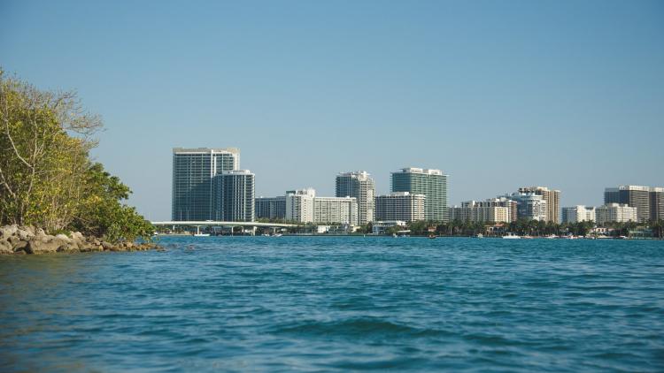 View of city across Oleta River
